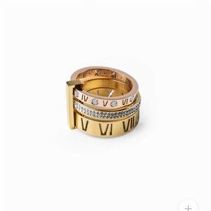 Nevaeh Gold & Rose Gold Roman Numeral Triple Stack Stone Ring Sz 8